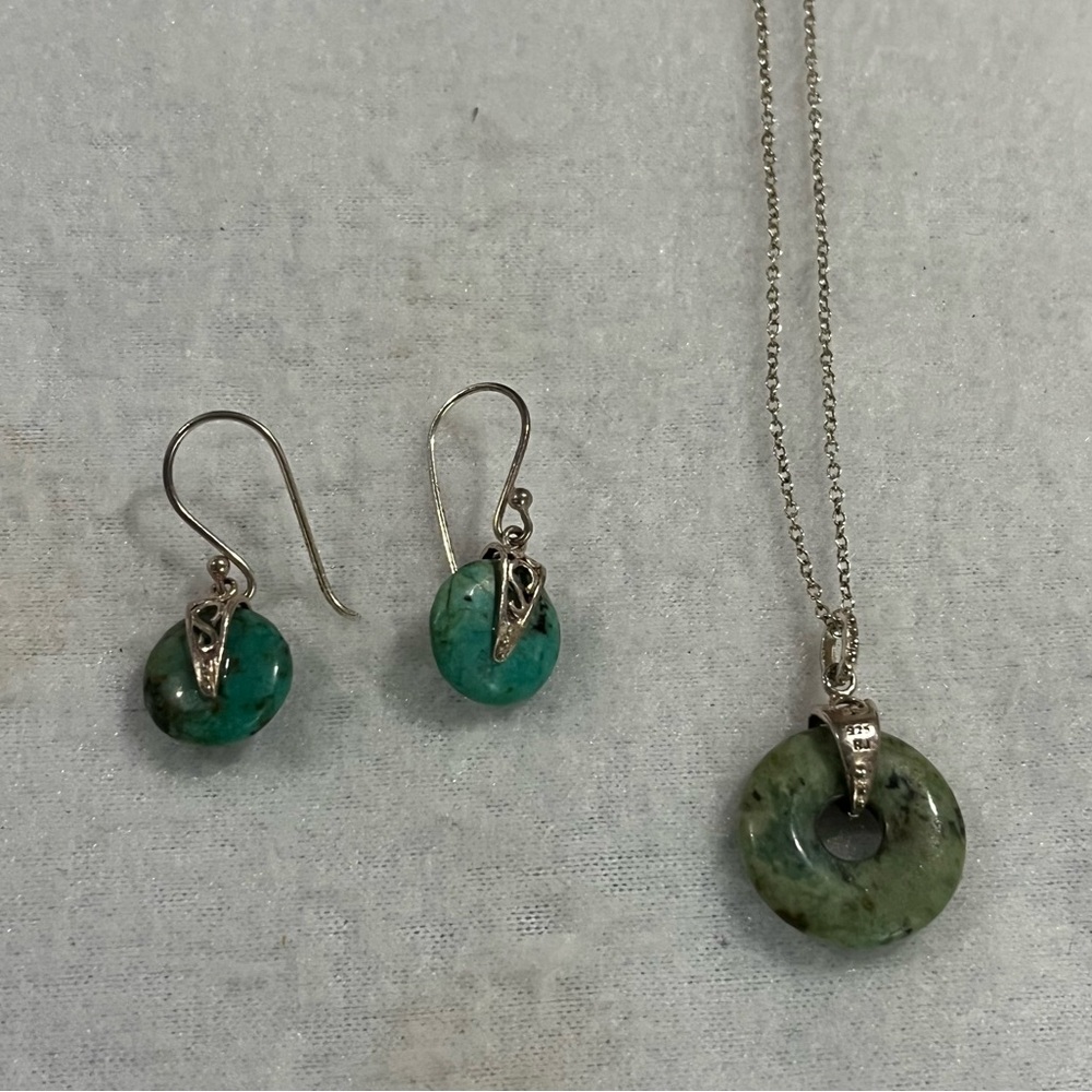 925 Silver and Jade Pendant and Earrings